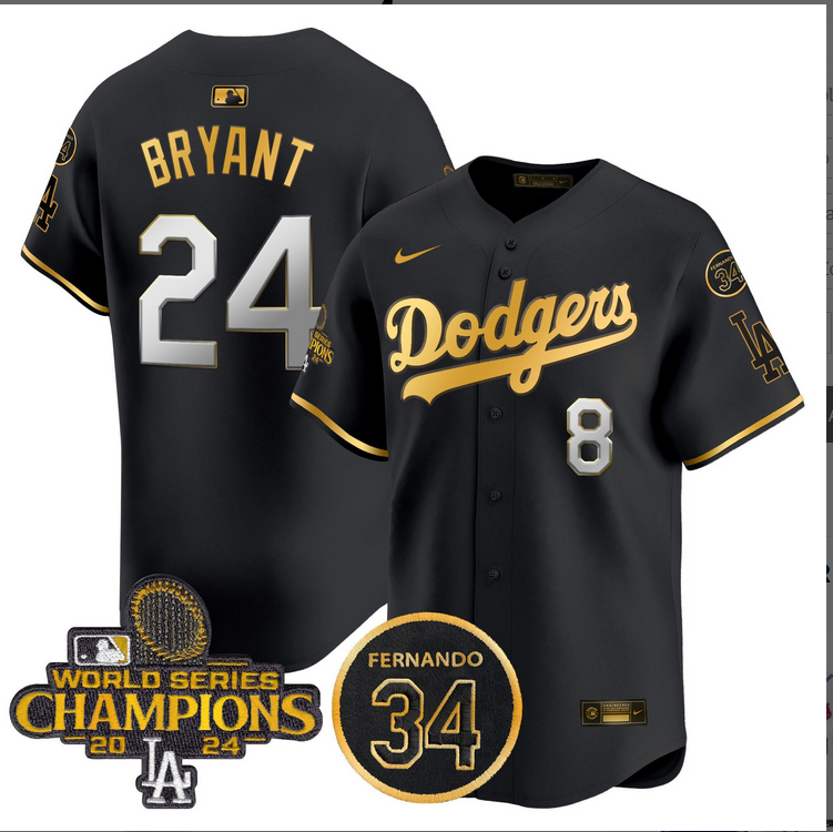 Men MLB Los Angeles Dodgers 24 Bryant black 2024 World Series Champions Patch Limited Jersey